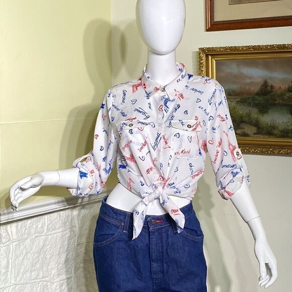 Karl Lagerfeld Paris Amour Red White &Blue Button Down Shirt - Picture 11 of 14